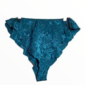 Vintage Victoria's Secret Cheeky Underwear 90s High Rise Silky Floral Blue Large
